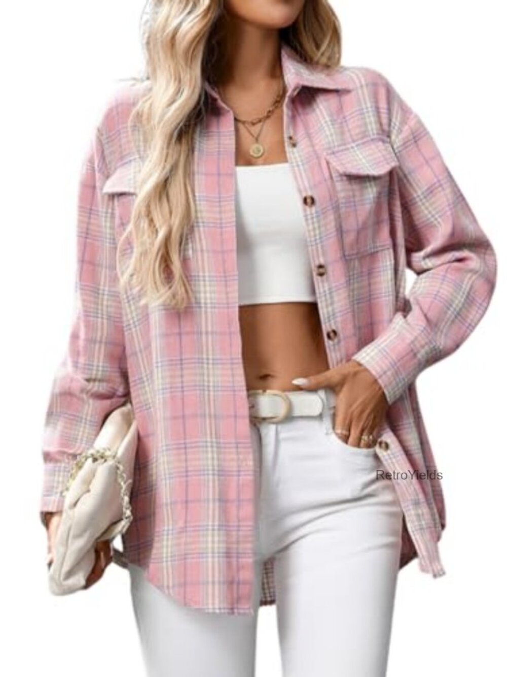 Oversized Plaid Flannel Shirt Long Sleeve Button Down Boyfriend Fit Blouse